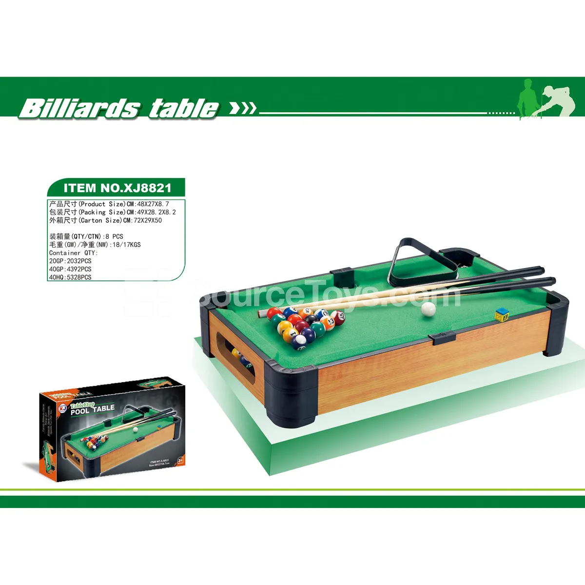 XJ8821 Tabletop Pool Table with Cues and Balls