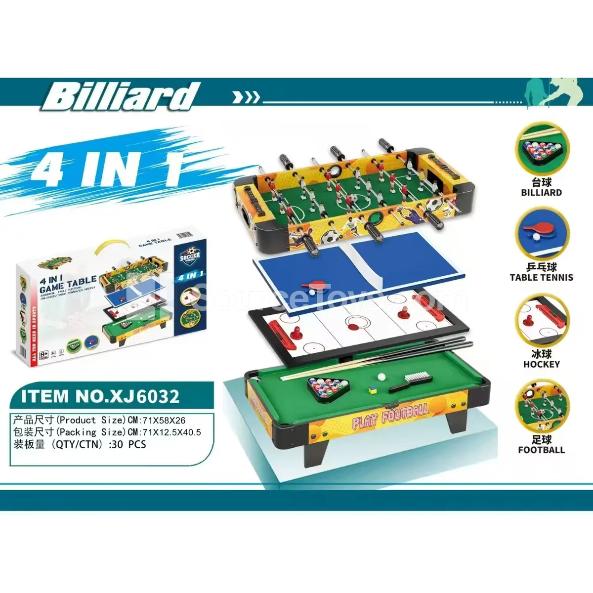 XJ6032 4-in-1 Game Table (Pool/Table Tennis/Hockey/Soccer) XJ6032 4-in-1 Game Table (Pool/Table Tennis/Hockey/Soccer)