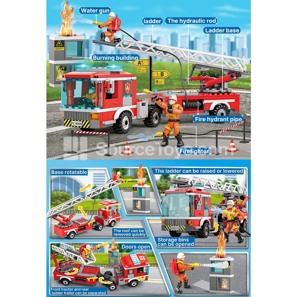 XJ-829C Aerial Ladder Fire Truck Building Blocks