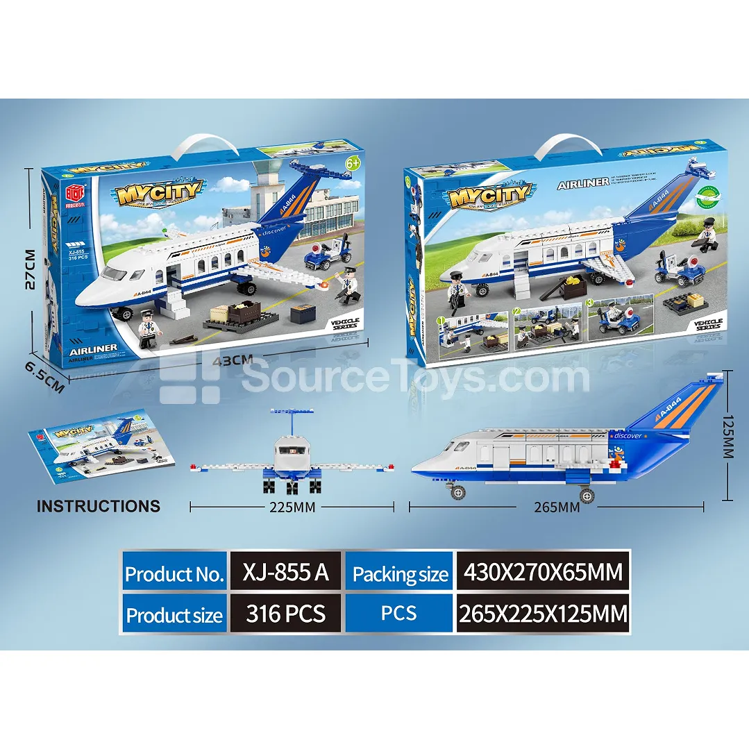 XJ-855A Airliner Building Blocks with Airport Cart