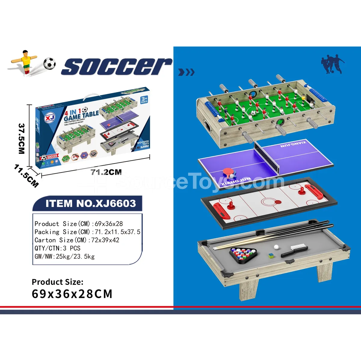 XJ6603 4-in-1 Wooden Game Table Foosball Pool Hockey XJ6603 4-in-1 Wooden Game Table Foosball Pool Hockey