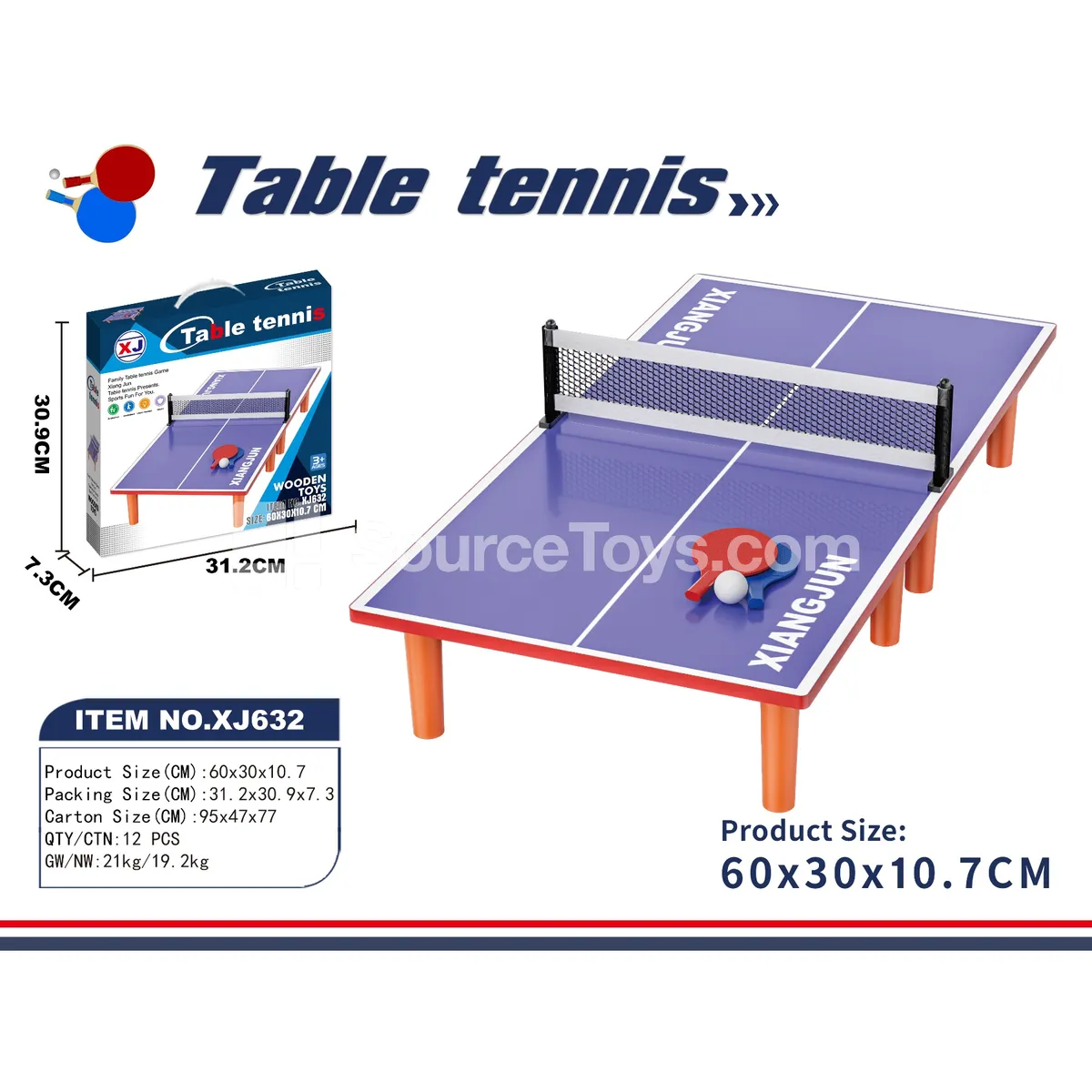XJ632 Mini Wooden Table Tennis Table 60x30cm XJ632 Mini Wooden Table Tennis Table 60x30cm