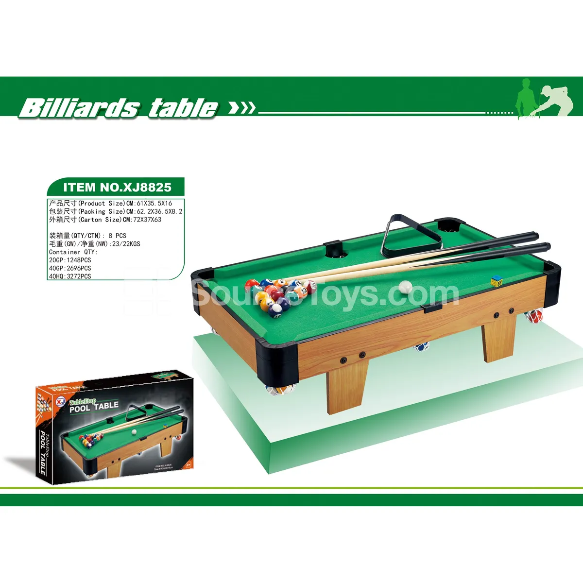 XJ8825 Tabletop Billiard Pool Table with Cues XJ8825 Tabletop Billiard Pool Table with Cues