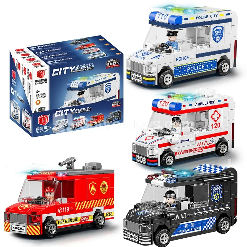XJ-7985 City Emergency Vehicle Pull-Back Building Blocks