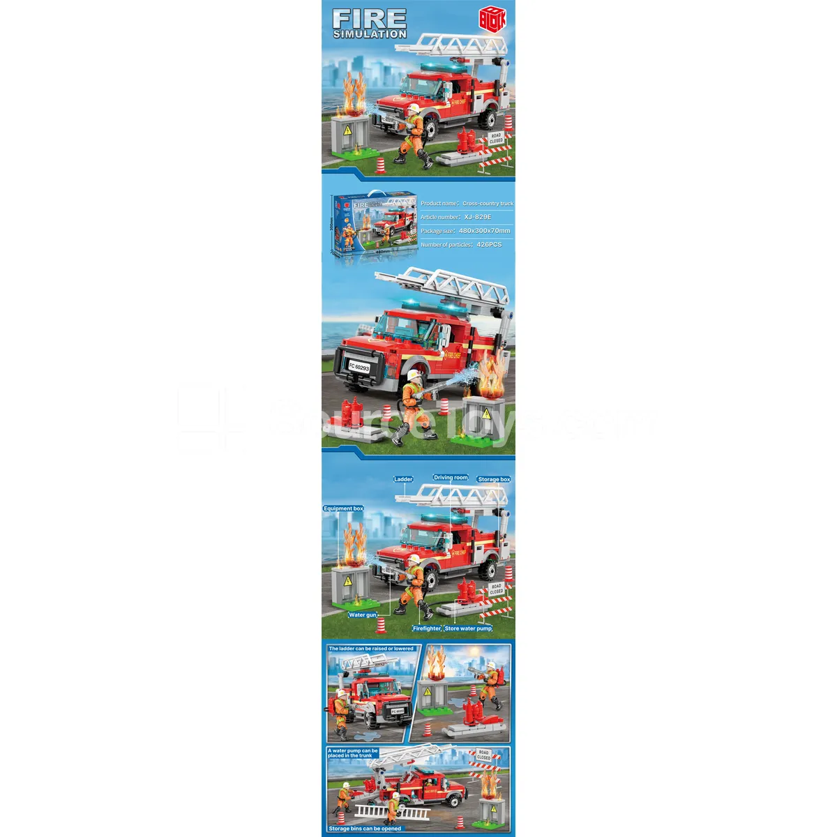 XJ-829E Off-Road Fire Ladder Truck Building Blocks