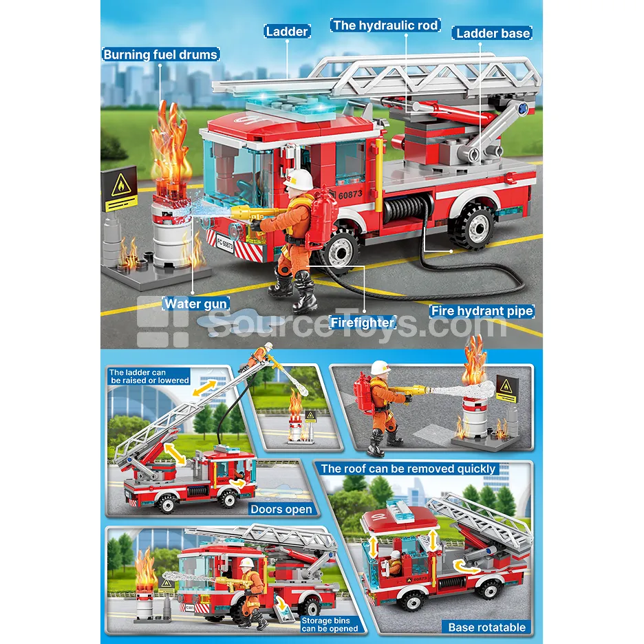 XJ-829A Aerial Ladder Fire Truck Building Blocks