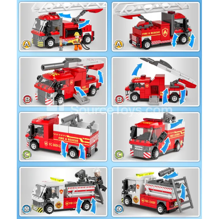 XJ-7983 Pull-Back Fire Truck Building Blocks 4 Styles