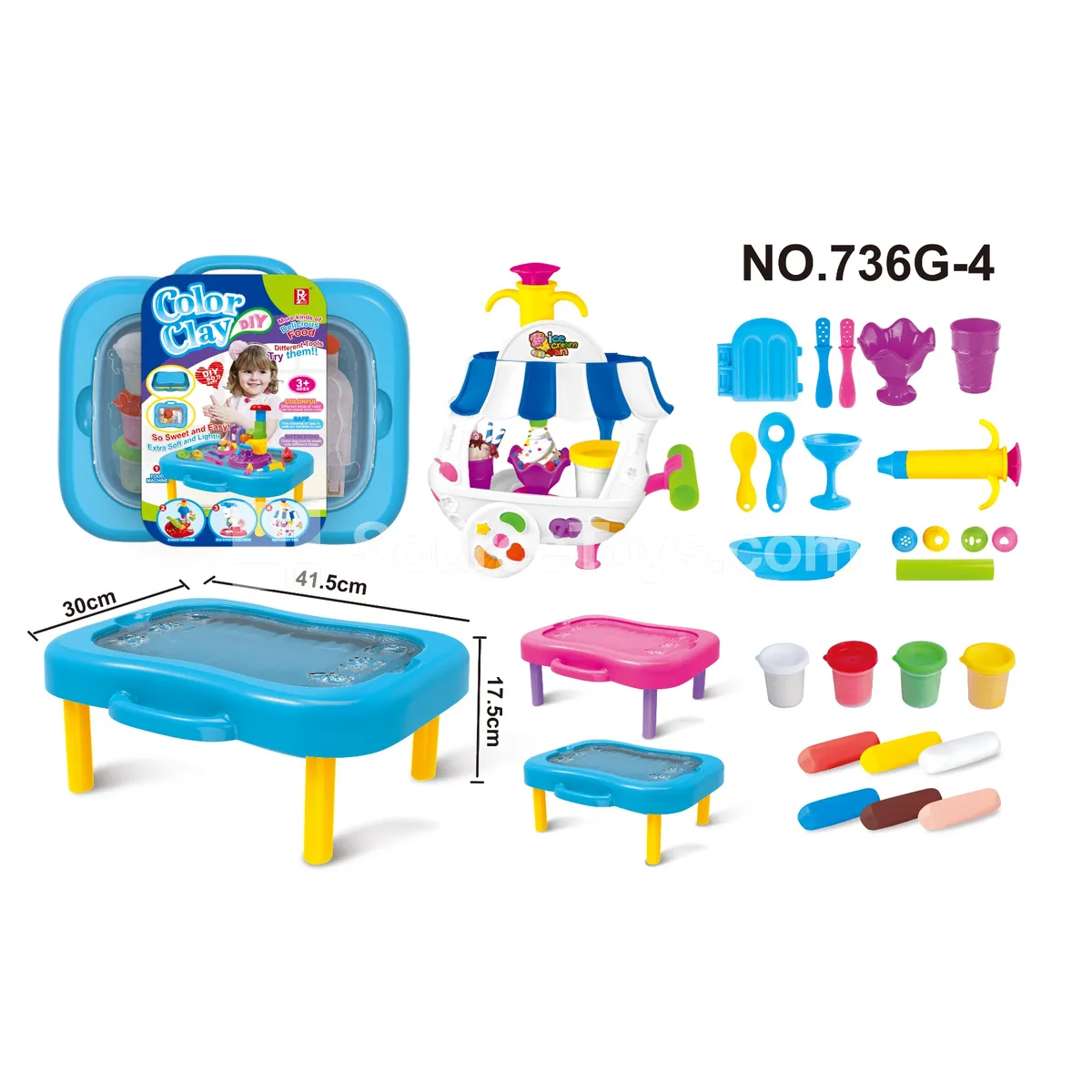 Pretend-Play Clay Ice Cream Truck Storage Table Set