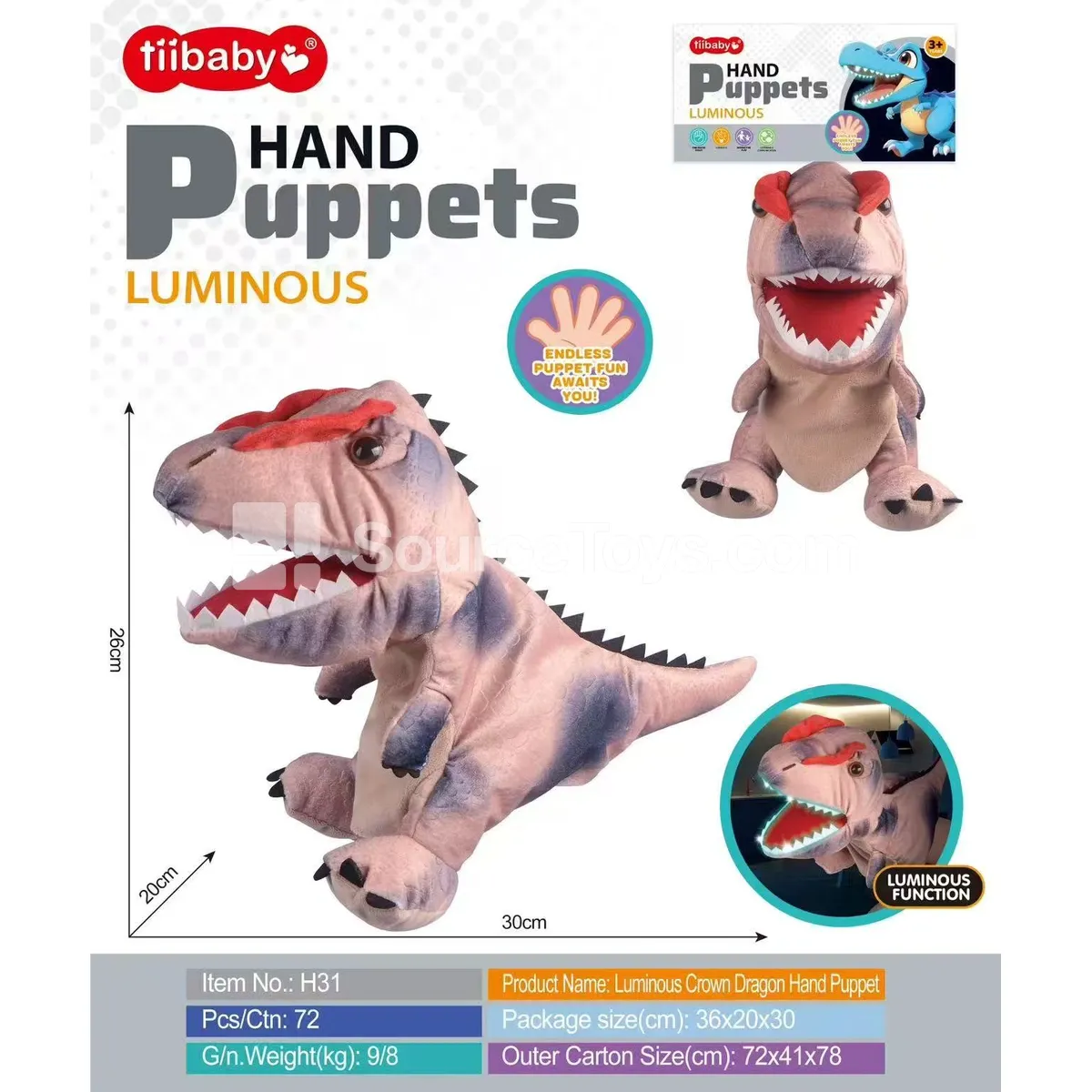 Glow-in-the-Dark Dilophosaurus Hand Puppet Plush Doll Glow-in-the-Dark Dilophosaurus Hand Puppet Plush Doll