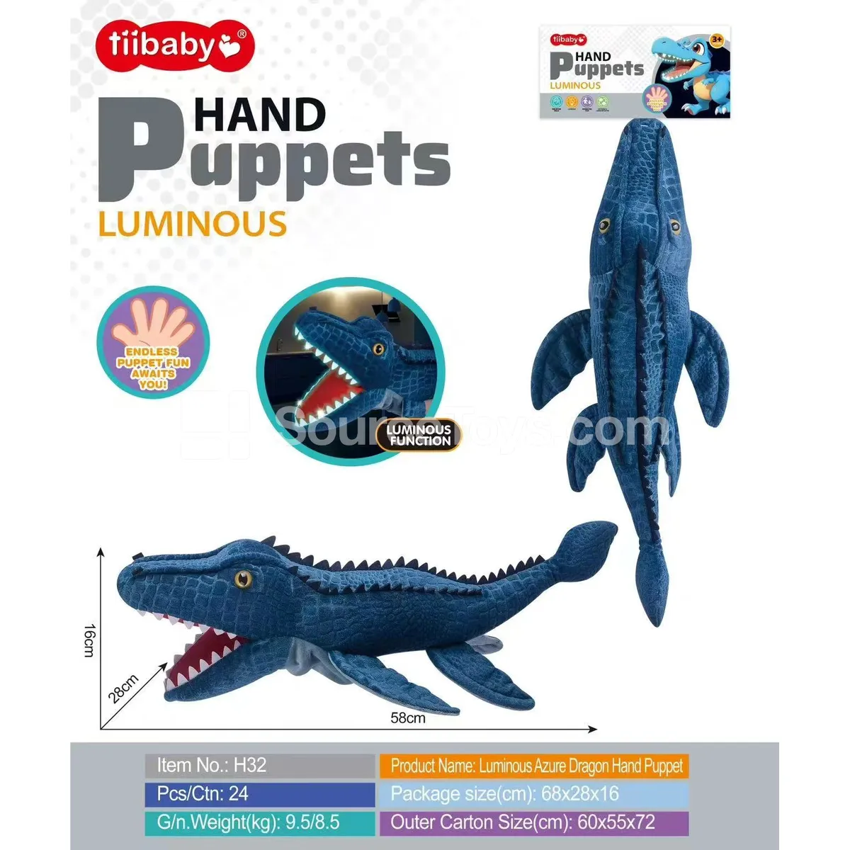 Glow-in-the-Dark Dragon Hand Puppet Plush Glow-in-the-Dark Dragon Hand Puppet Plush