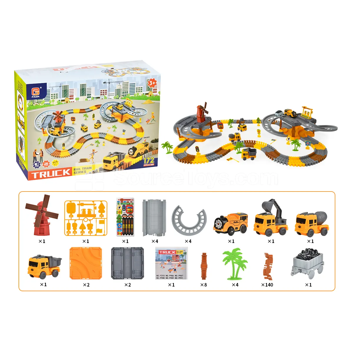 Electric Engineering Vehicle Track Set with 2-Story Parking Garage