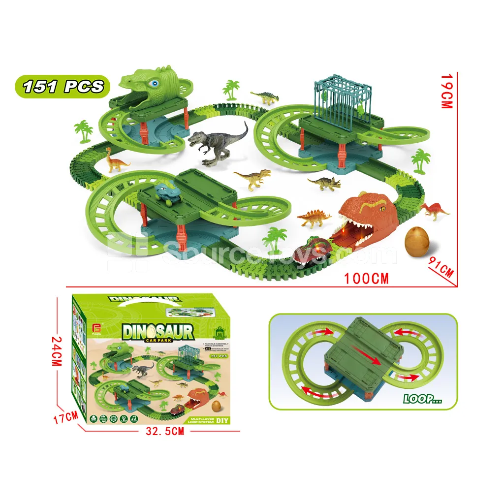 Sound & Light Electric Dinosaur Track Set with Parking Garage and Dino Head