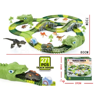 Electric Dinosaur Track Car Set with 2 Vehicles