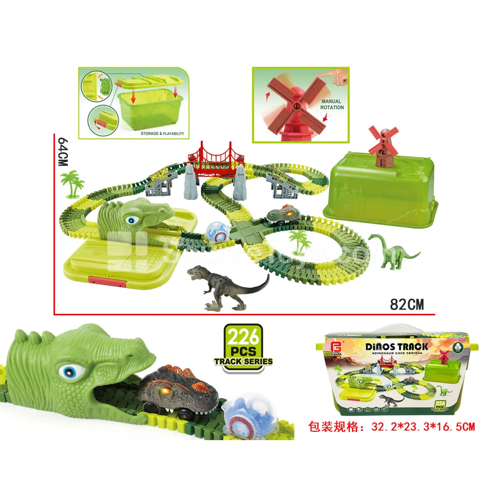 Electric Dinosaur Track Set with Storage Bucket (2-Car Set)