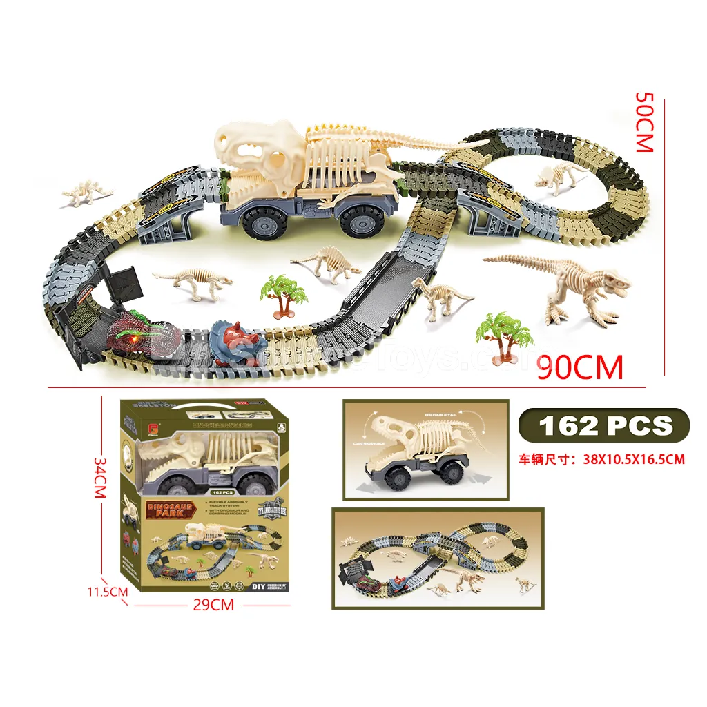 Electric Toy: 162 Pcs Skeleton Dinosaur Track Car Set with Patented Design