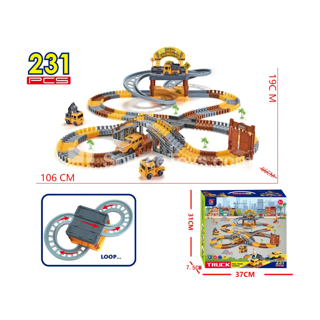 Electric Construction Vehicle Track Set with Parking Garage