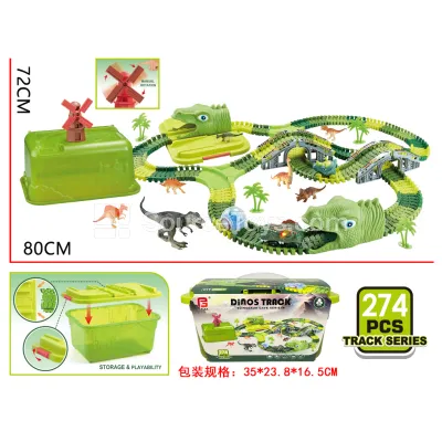 Electric Dinosaur Track Car Set in Storage Barrel