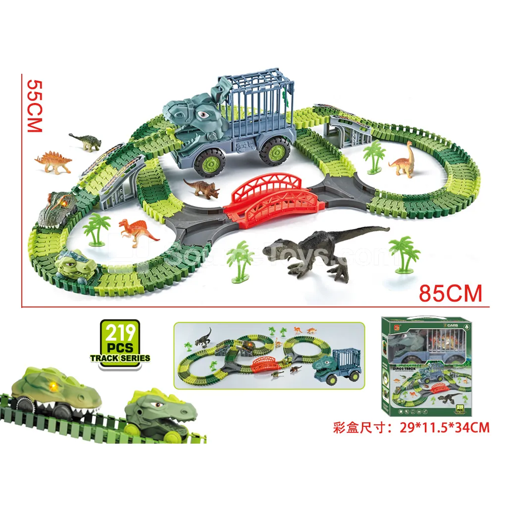 Dinosaur Carrier Truck and Track Car Set (3 Vehicles)