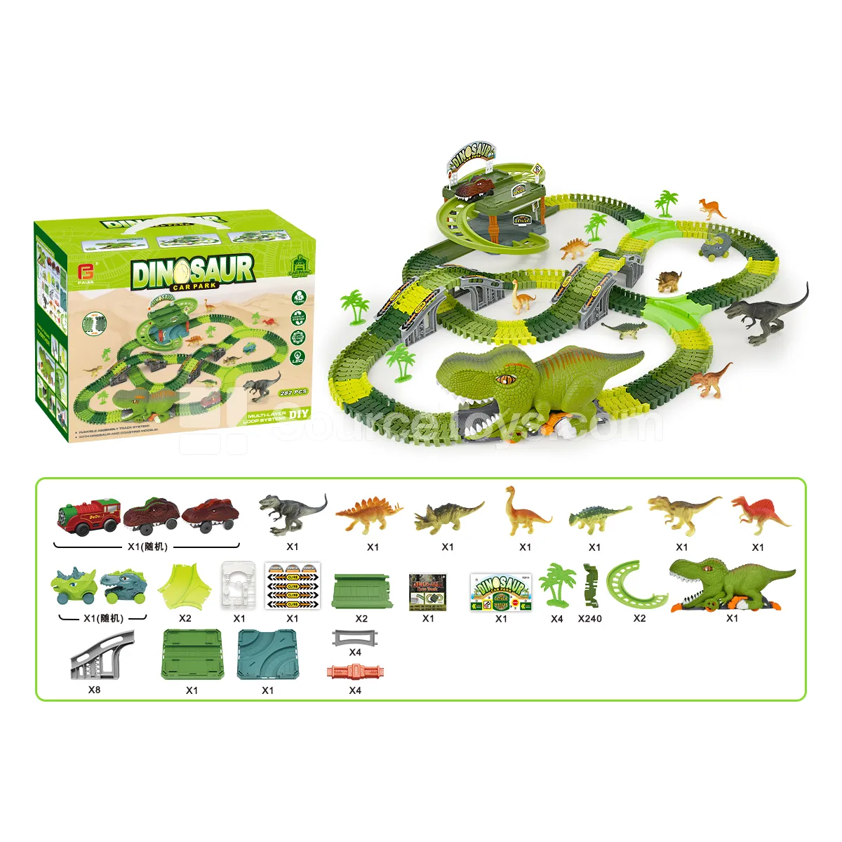 Dinosaur Swallowing Car Track Set with Electric Parking