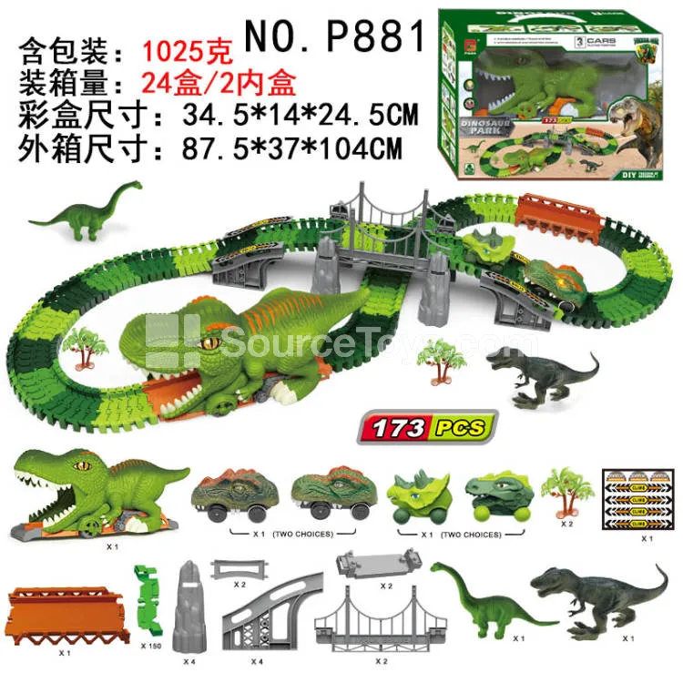 Electric Dinosaur Track Car Set with 3 Cars