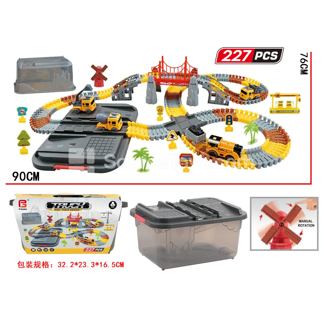 Engineering Assembly Track Car Storage Barrel Set with 4 Cars