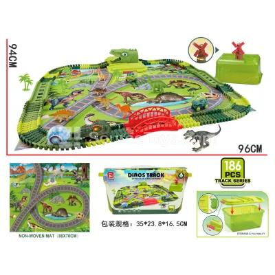 Dinosaur Track Car Storage Barrel with 4 Cars and Play Mat Set