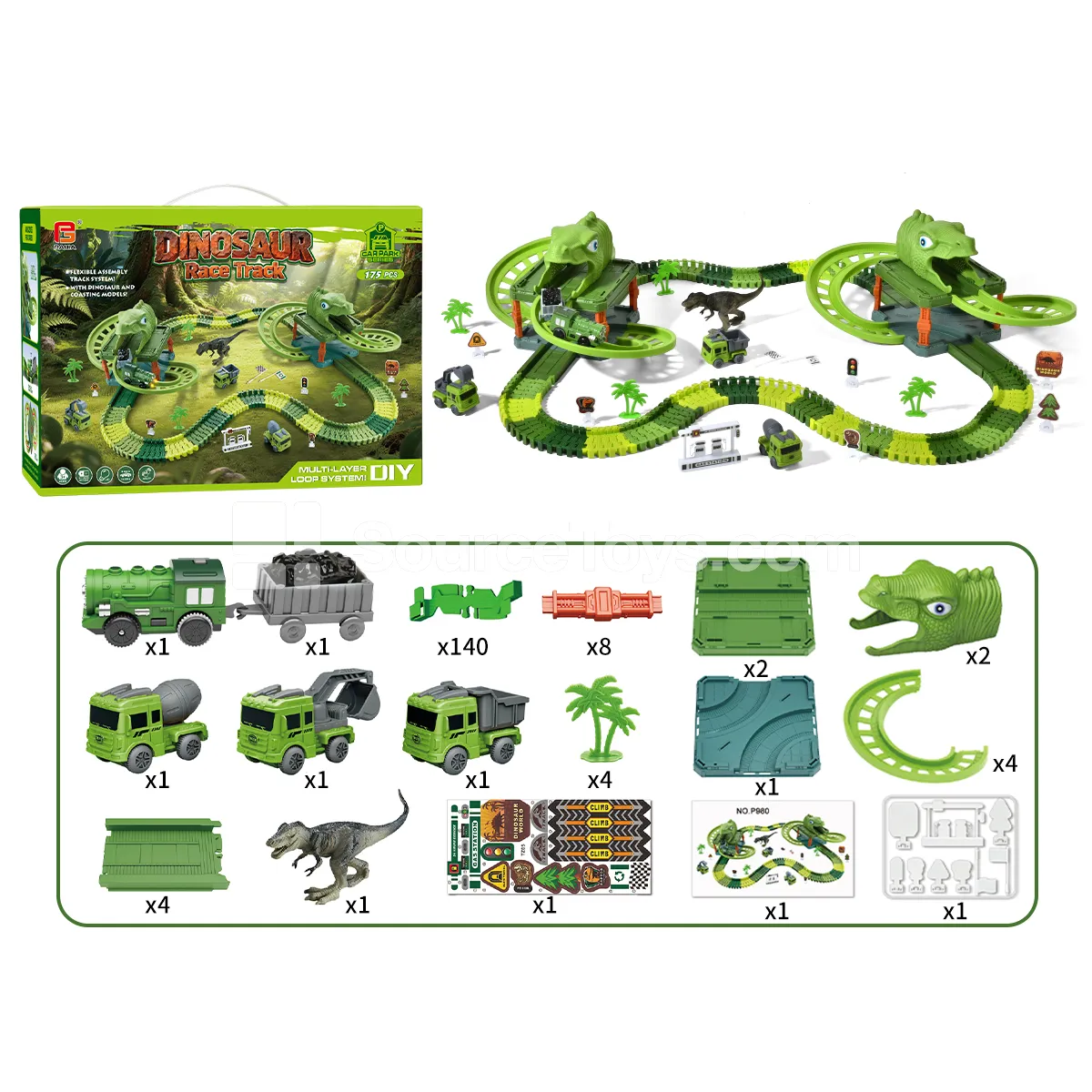 Electric Dinosaur Track Car with 2-storey Parking Lot