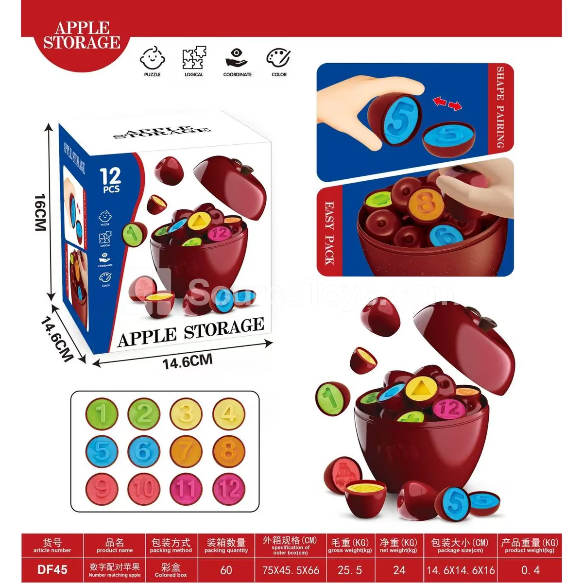 Number Matching Apples (12 PCS) Storage Box