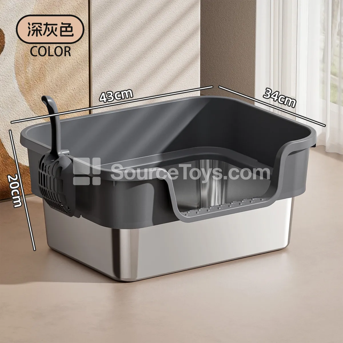 Wide Top Side-Opening Stainless Steel Litter Box