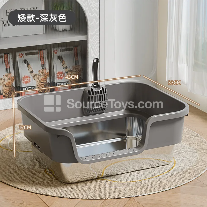 Wide-top Side-opening Slanted Stainless Steel Litter Box Wide-top Side-opening Slanted Stainless Steel Litter Box