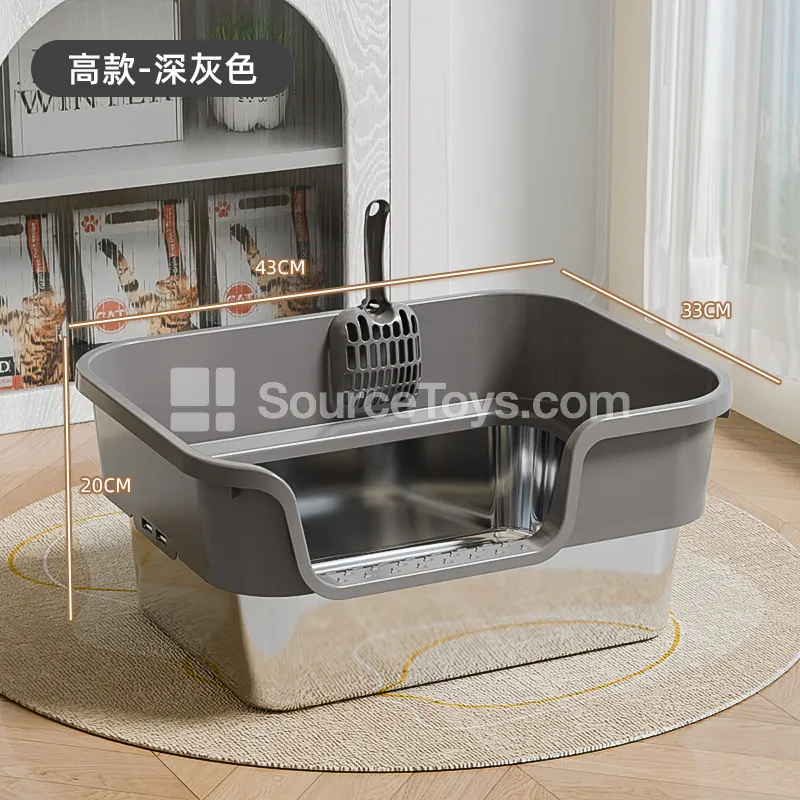 Stainless Steel Cat Litter Box with Wide Top, Side Opening, and Slanted Entry Stainless Steel Cat Litter Box with Wide Top, Side Opening, and Slanted Entry