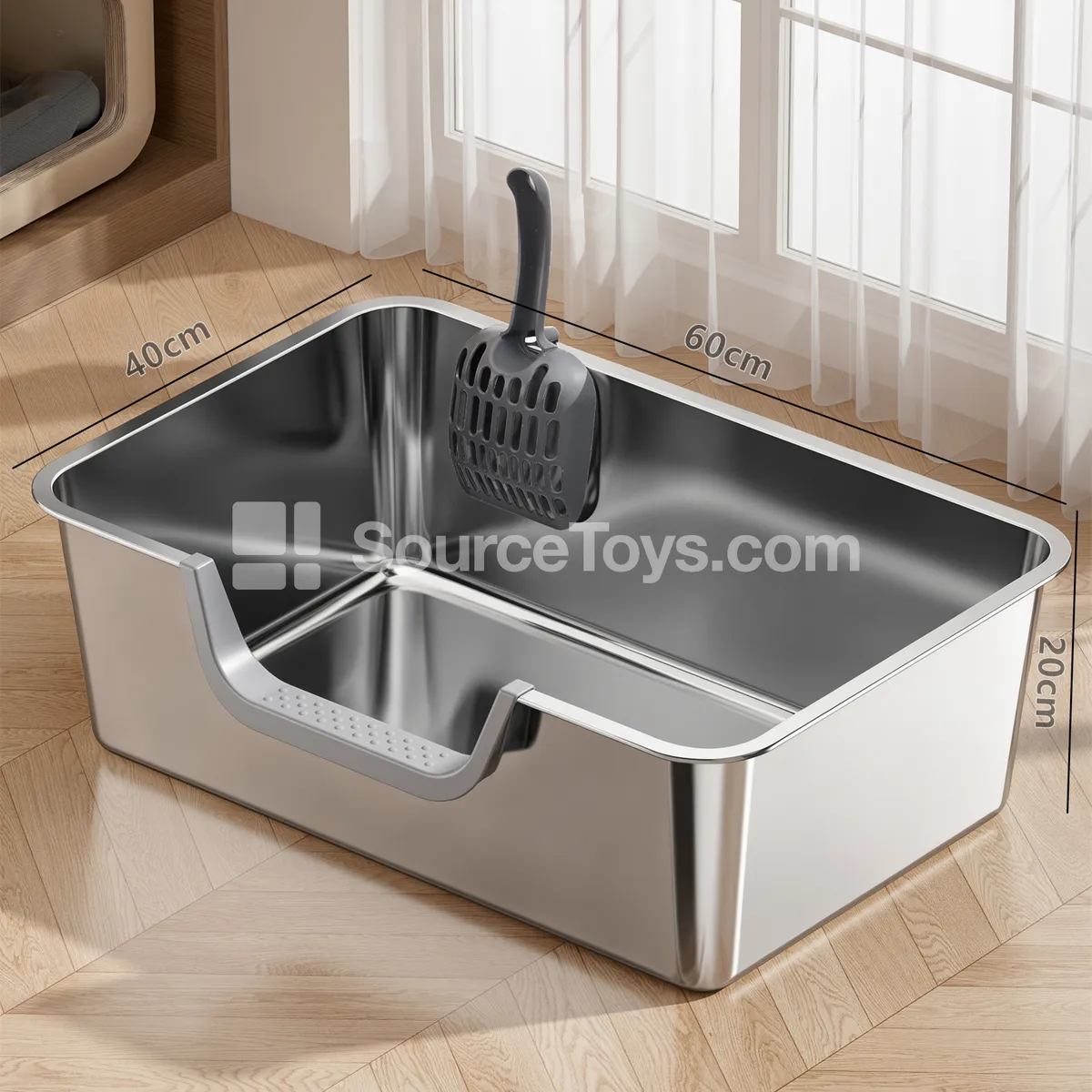Stainless Steel Cat Litter Box with Banana Door Design Stainless Steel Cat Litter Box with Banana Door Design