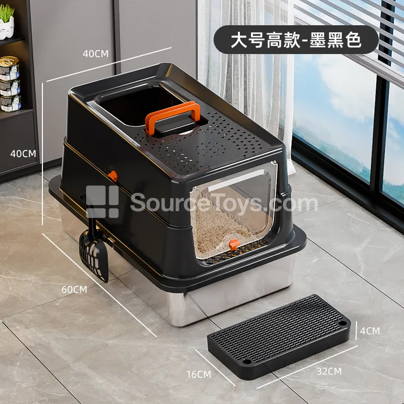 Breathable Top-Entry Fully Enclosed Stainless Steel Litter Box