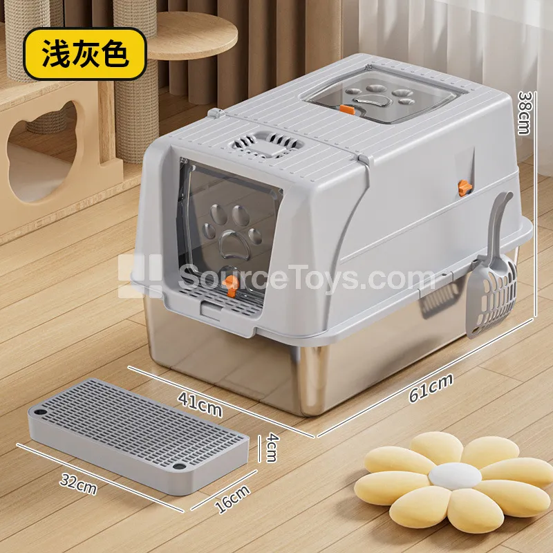Fully Enclosed Stainless Steel Cat Litter Box with Flip Lid