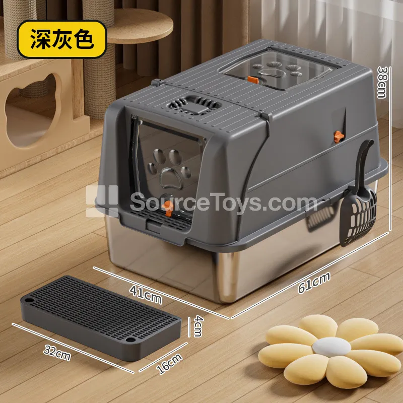 Enclosed Stainless Steel Cat Litter Box with Flip Lid