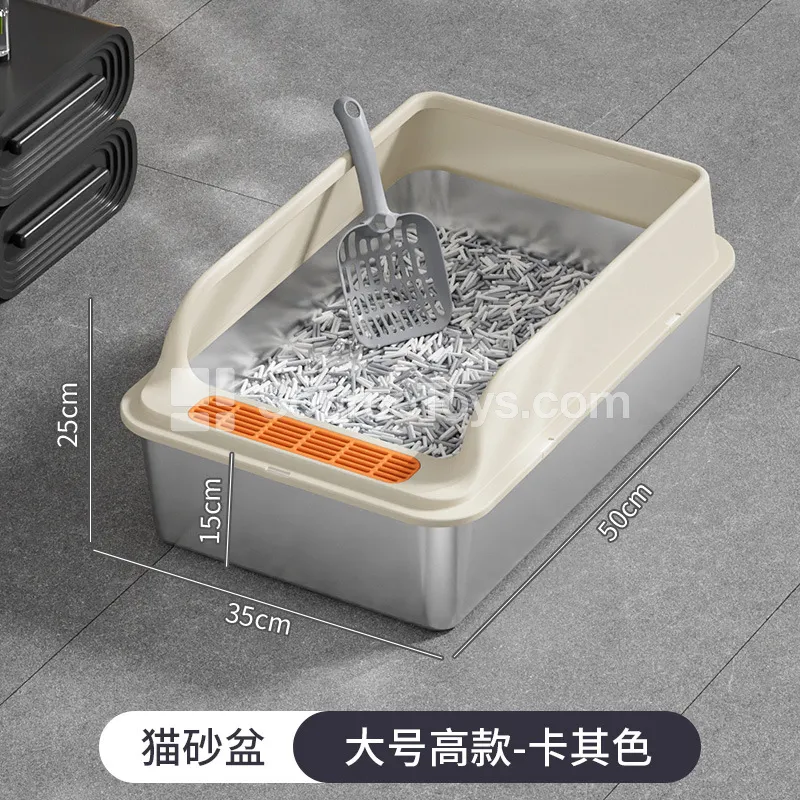 Contrasting Color Stainless Steel Cat Litter Box