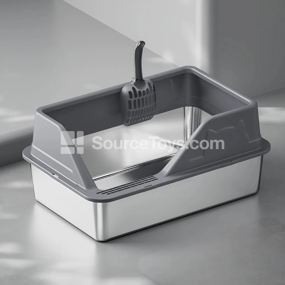 Side-Open Slanted Stainless Steel Cat Litter Box Side-Open Slanted Stainless Steel Cat Litter Box