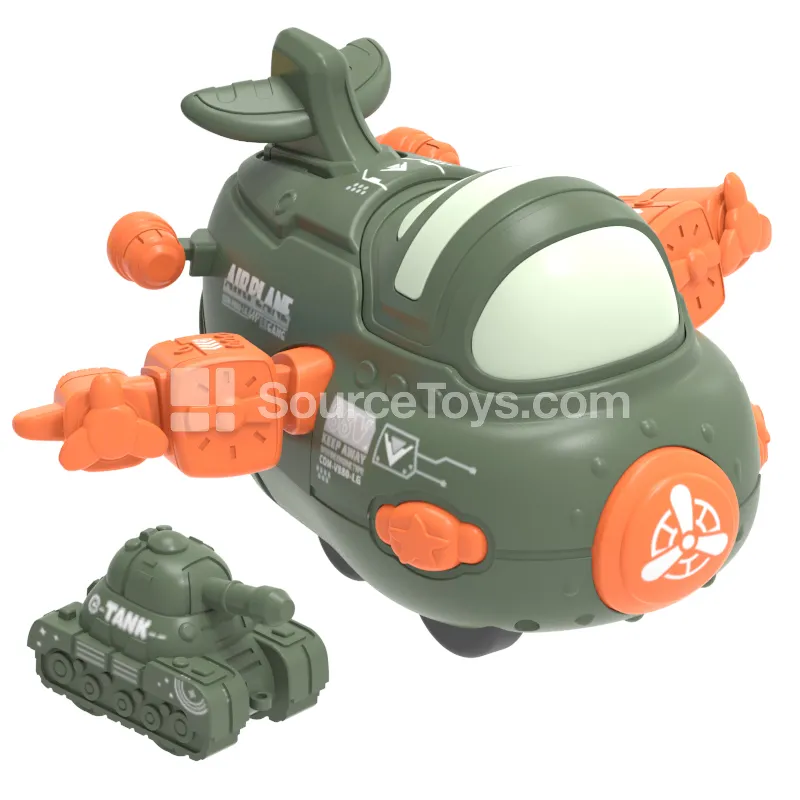 Transforming Combat Aircraft & Inertia Tank Toy Set with Ejector Transport