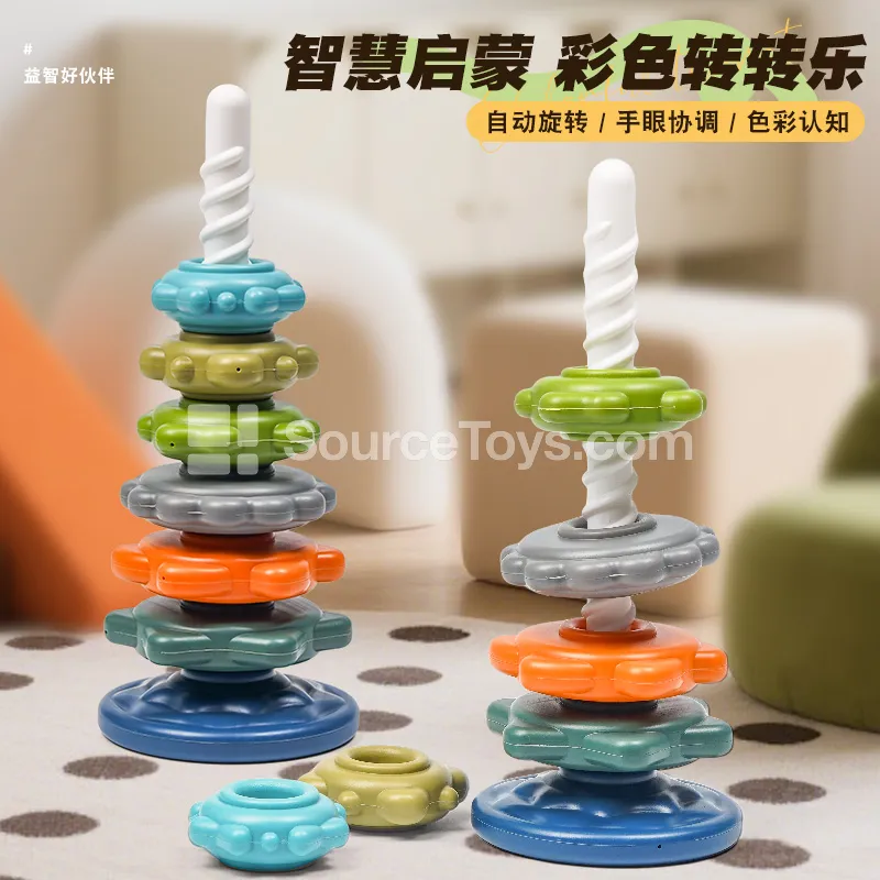 Rainbow Baby Stacking Spinning Tower Toy - Colorful Stacking Rings Educational Early Learning Toy for Toddlers