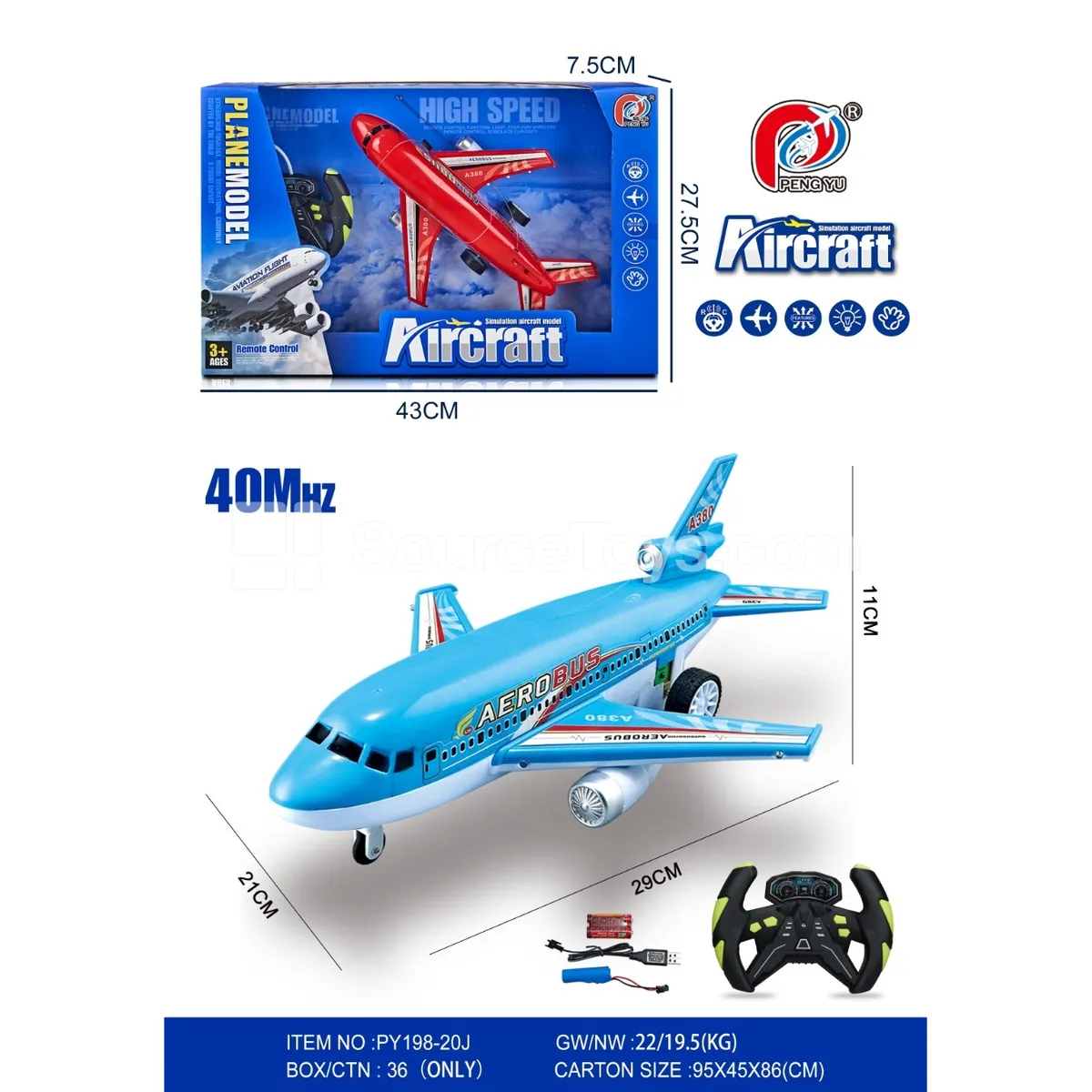 4-Channel Remote Control Airliner with Lights, Battery Charger Included