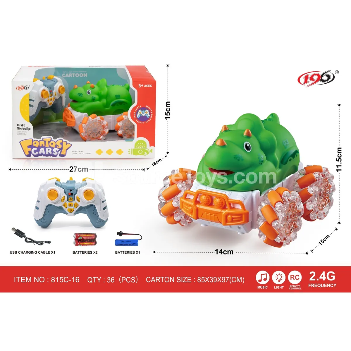 2.4G Remote Control Stunt Vinyl Triceratops with Lights & Music, Battery Included 2.4G Remote Control Stunt Vinyl Triceratops with Lights & Music, Battery Included