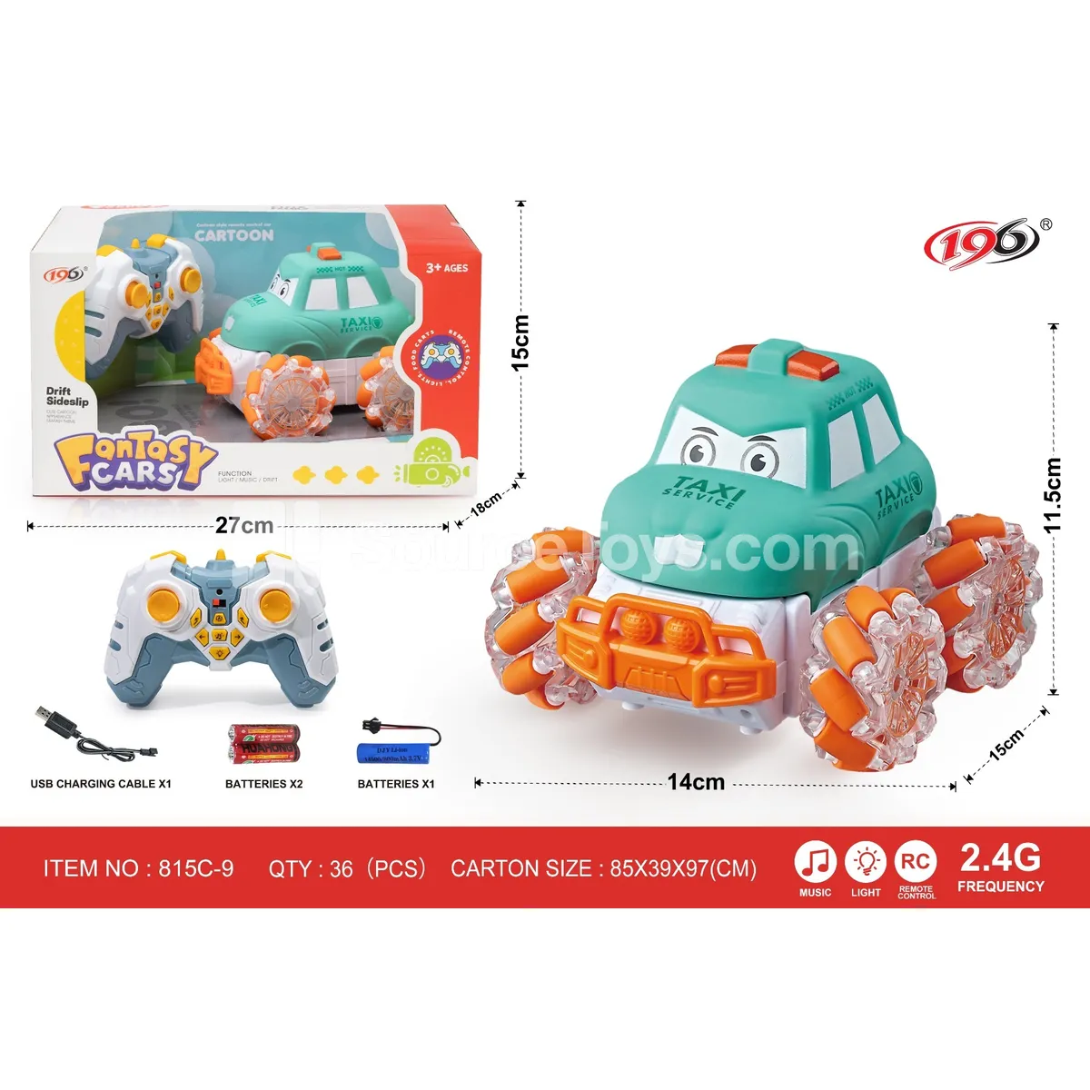 2.4G Remote Control Stunt Vinyl Cute Taxi Car with Lights and Music 2.4G Remote Control Stunt Vinyl Cute Taxi Car with Lights and Music