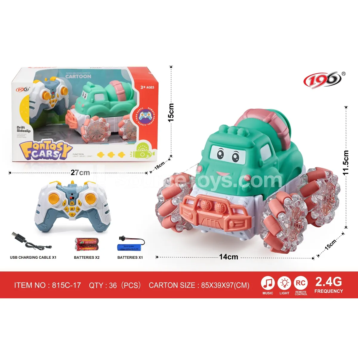 2.4G Remote Control Stunt Vinyl Concrete Mixer Truck with Lights and Music 2.4G Remote Control Stunt Vinyl Concrete Mixer Truck with Lights and Music
