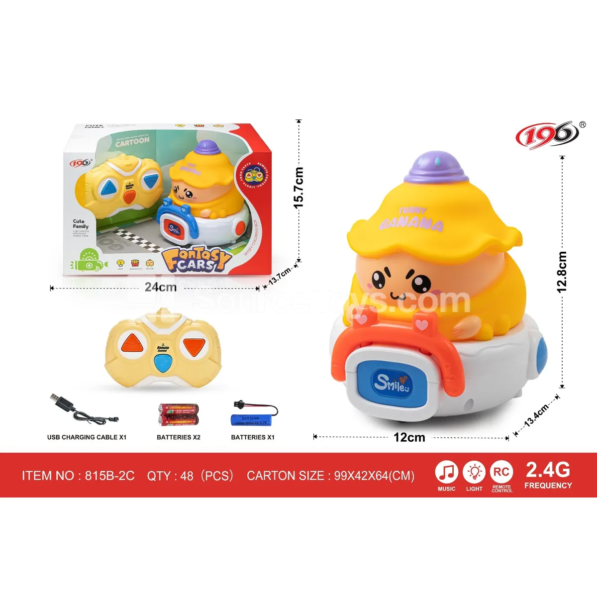 2.4G 3-Channel Remote Control Vinyl Banana Car with Lights and Music (Battery Included)
