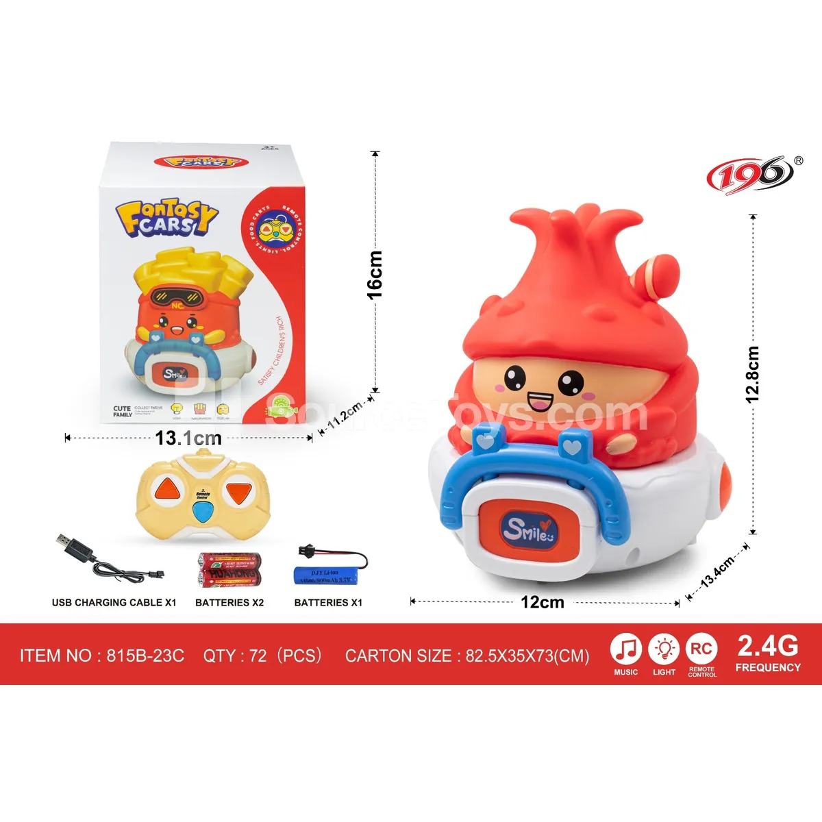 2.4G 3-Channel Remote Control Vinyl Dragon Fruit Car with Lights & Music, Battery Included