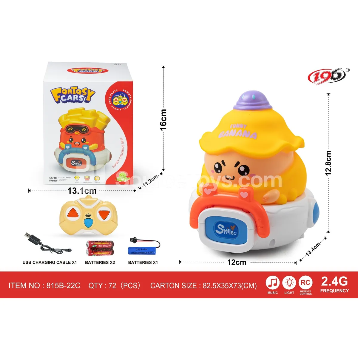 2.4G 3-Channel Remote Control Vinyl Banana Car with Lights & Music (Battery Included)