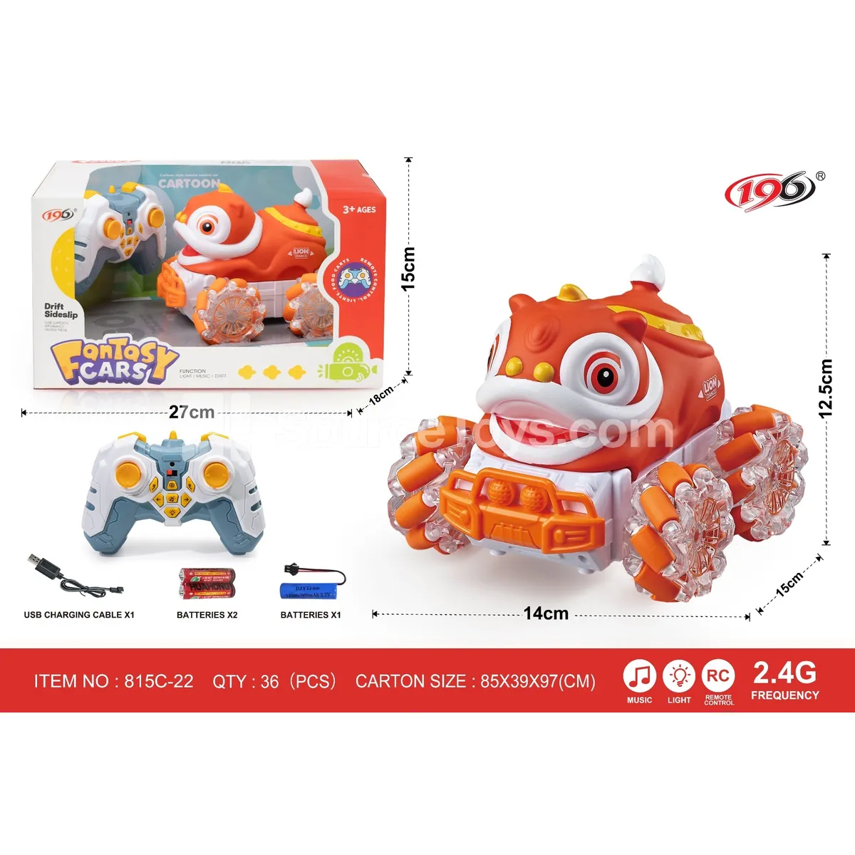 2.4G Remote Control Stunt Vinyl Lion Dance Toy with Lights, Battery Included