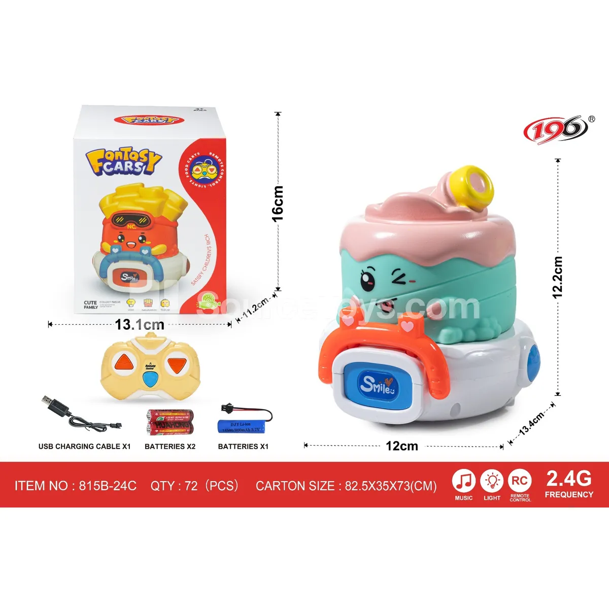 2.4G 3-Channel Remote Control Vinyl Novelty Car with Lights & Music, Batteries Included