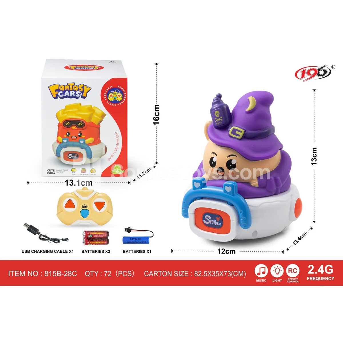 2.4G 3-Channel Remote Control Vinyl Witch Car with Lights and Music (Battery Included)