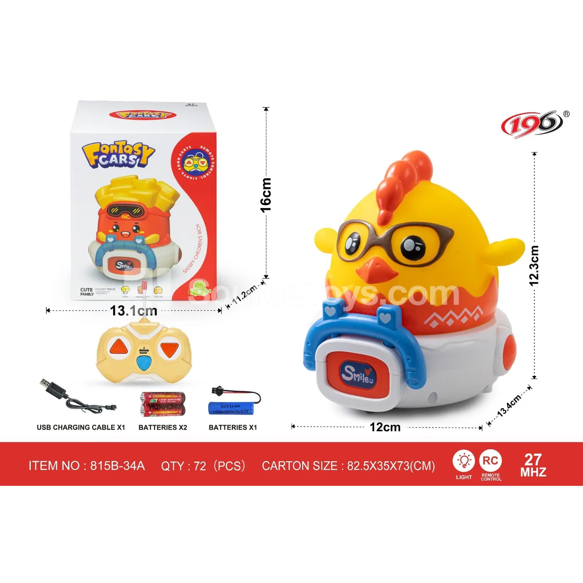 27-Channel 2-Function Remote Control Vinyl Chicken Car with Lights, Battery Included 27-Channel 2-Function Remote Control Vinyl Chicken Car with Lights, Battery Included